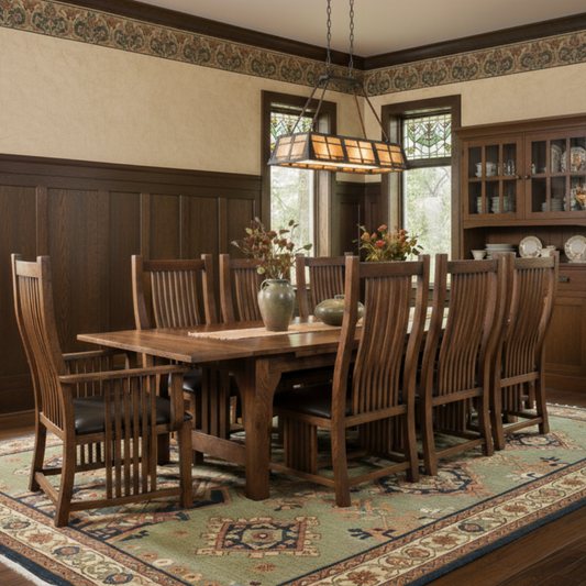 Mission Style Leaf Table-High Back Chair Dining Set-2 Color Available