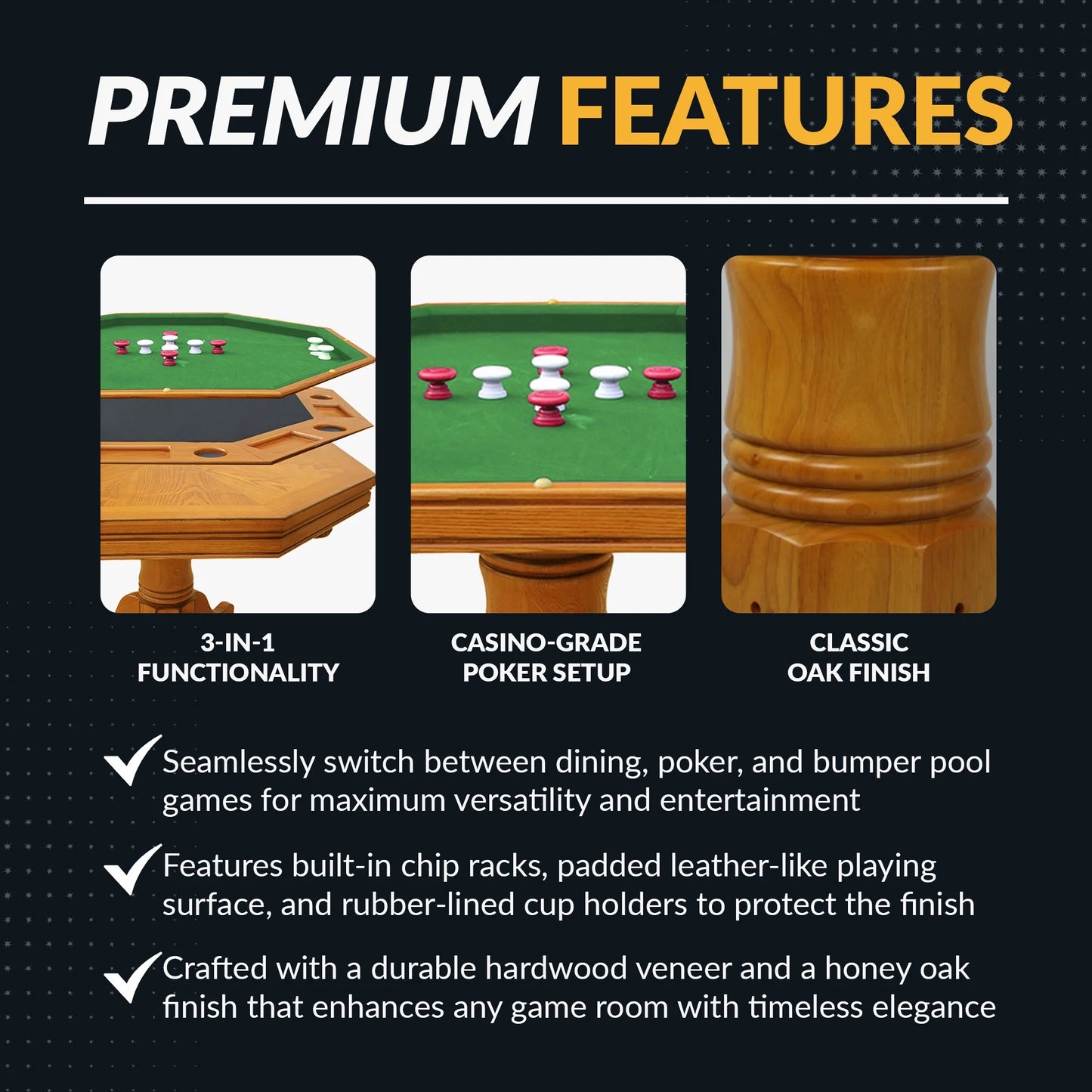 Hathaway Kingston Oak 3-In-1 Poker Table